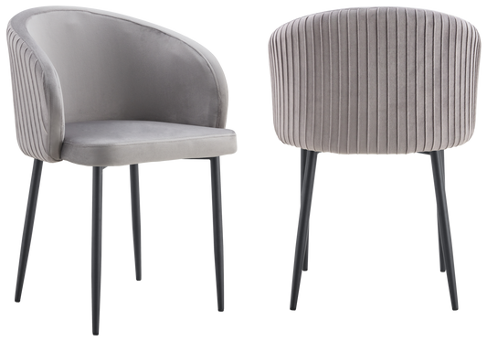 Chaise salle manger velours gris pieds noir - Sora x2