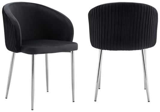 Chaise salle manger velours noir pieds chromé - Sora x2