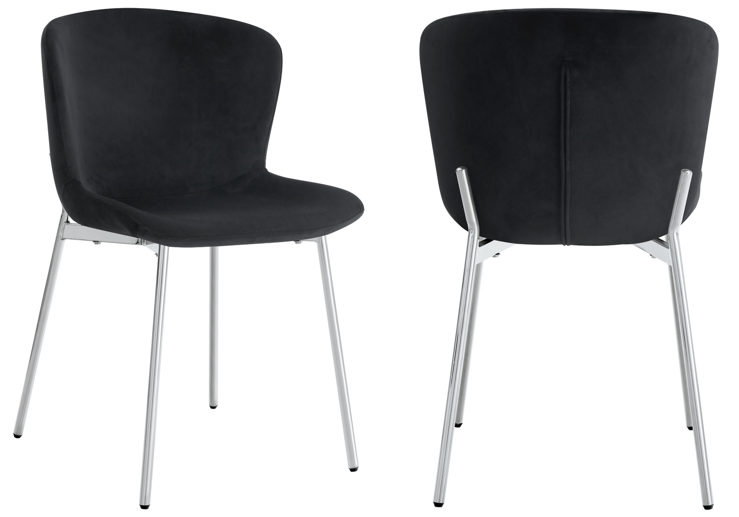 Chaise salle manger velours noir pieds chromé - Vesta x4