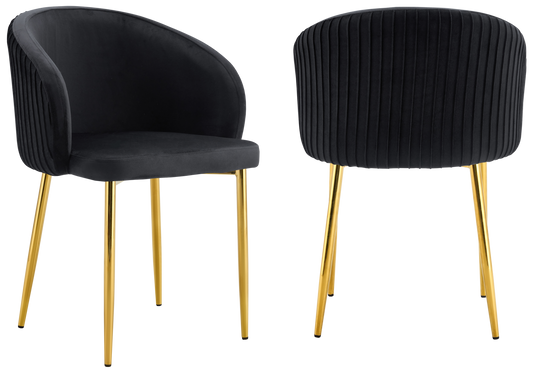 Chaise salle manger velours noir pieds doré - Sora x2