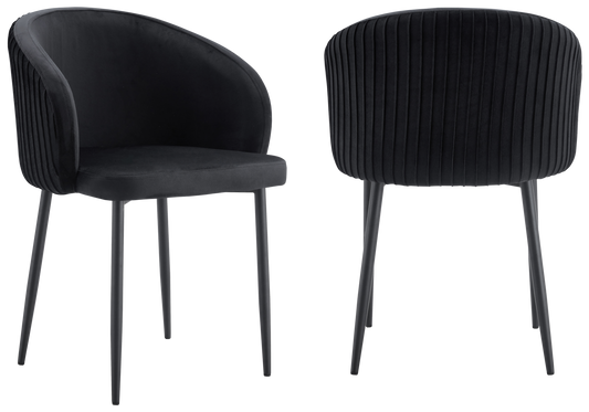 Chaise salle manger velours noir pieds noir - Sora x2