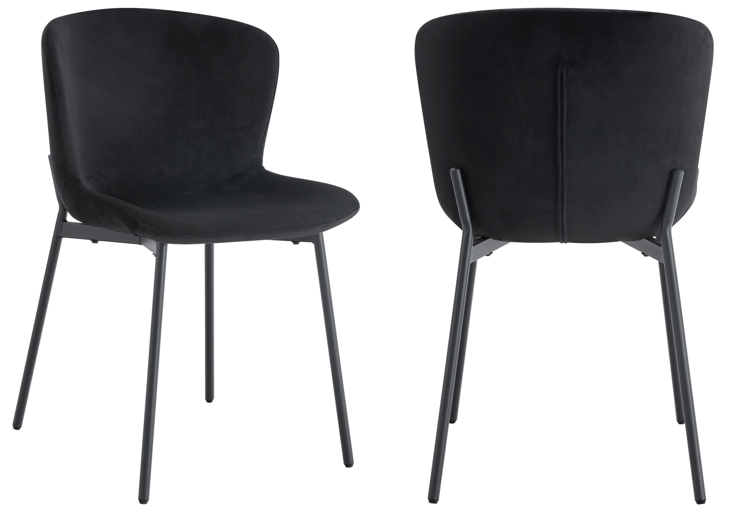 Chaise salle manger velours noir pieds noir - Vesta x4