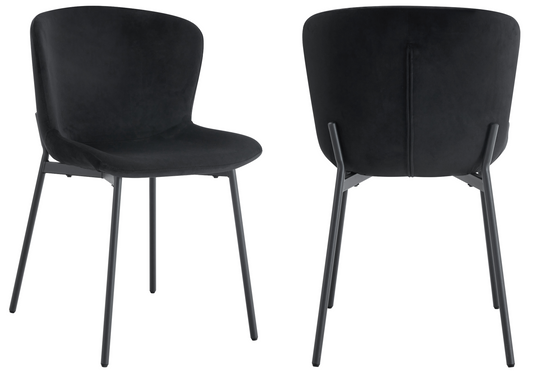 Chaise salle manger velours noir pieds noir - Vesta x4