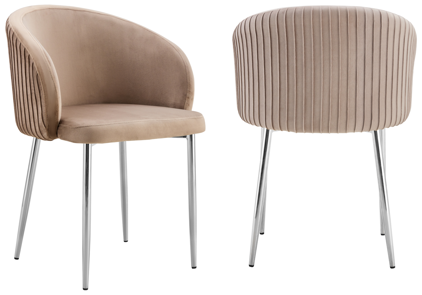 Chaise salle manger velours taupe pieds chromé - Sora x2