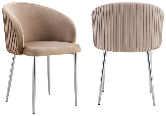 Chaise salle manger velours taupe pieds chromé - Sora x2