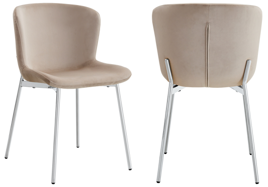 Chaise salle manger velours taupe pieds chromé - Vesta x4