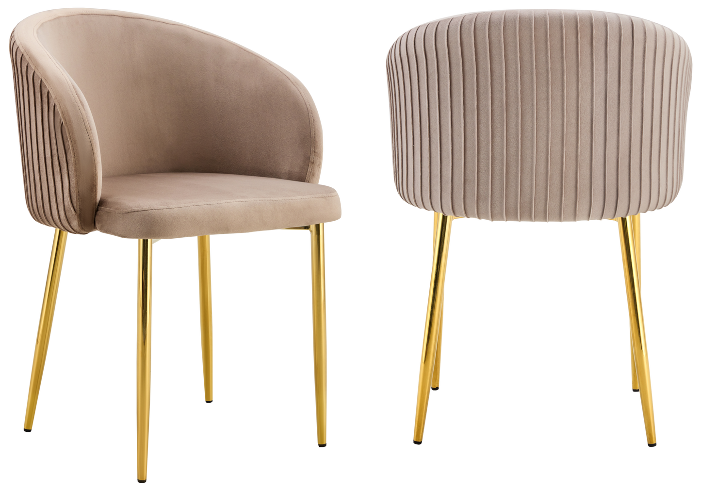 Chaise salle manger velours taupe pieds doré - Sora x2