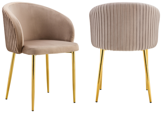 Chaise salle manger velours taupe pieds doré - Sora x2