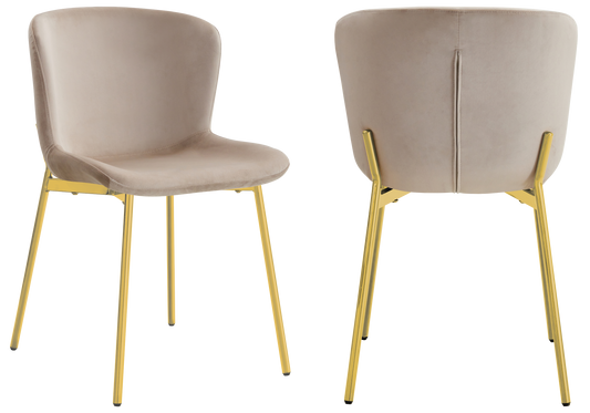 Chaise salle manger velours taupe pieds doré - Vesta x4