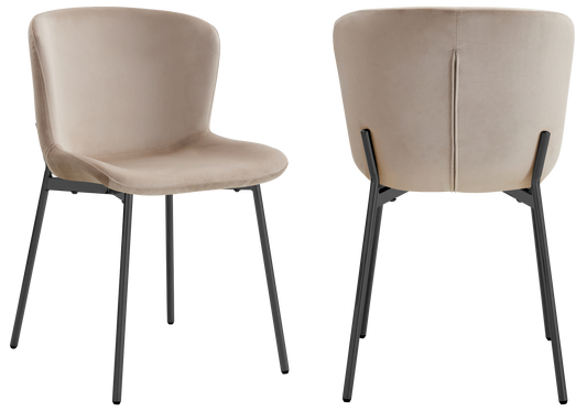 Chaise salle manger velours taupe pieds noir - Vesta x4