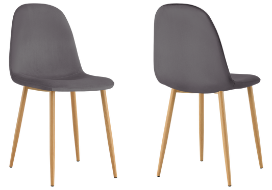 Chaise velours anthracite et pieds bois - Gina x6