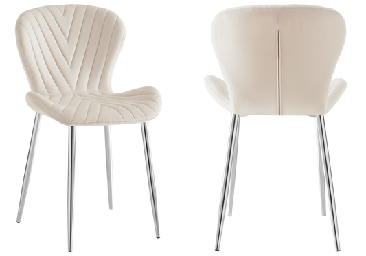 Chaise velours beige pieds argent – Syra x4