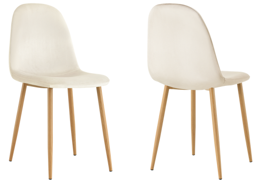 Chaise velours beige et pieds bois - Gina x6
