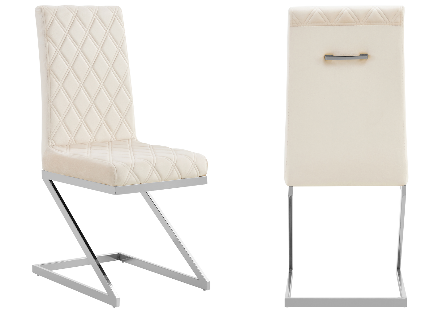 Chaise velours beige pied en Z argent – Zelia x6