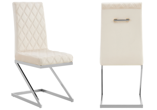 Chaise velours beige pied en Z argent – Zelia x6