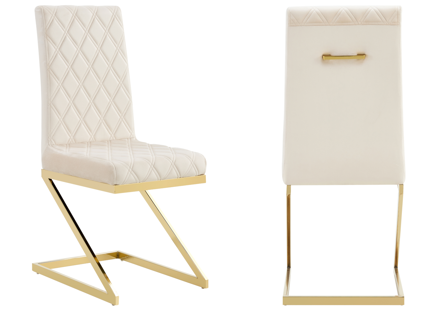 Chaise velours beige pied en Z doré – Zelia x6