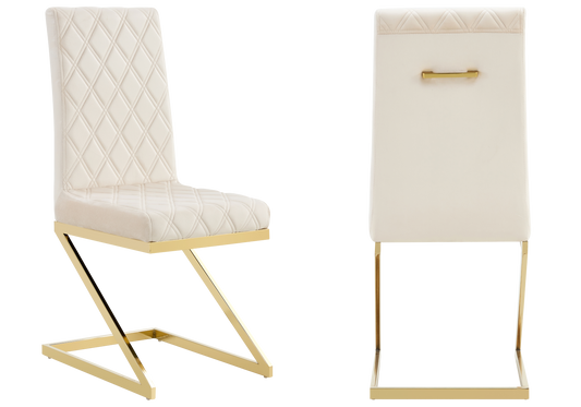 Chaise velours beige pied en Z doré – Zelia x6