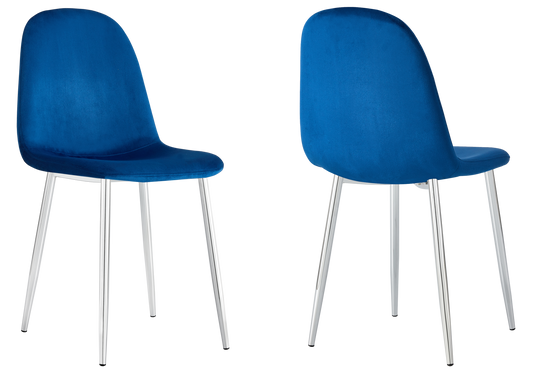 Chaise velours bleu et pieds argent - Gina x6