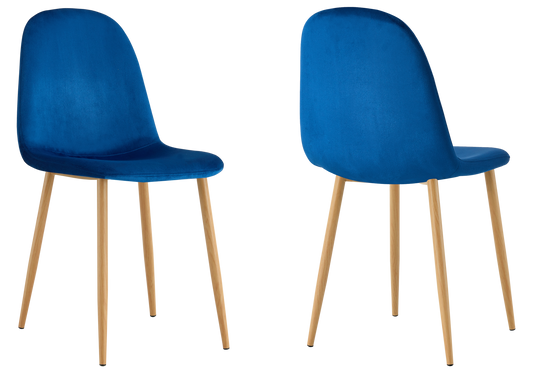 Chaise velours bleu et pieds bois - Gina x6