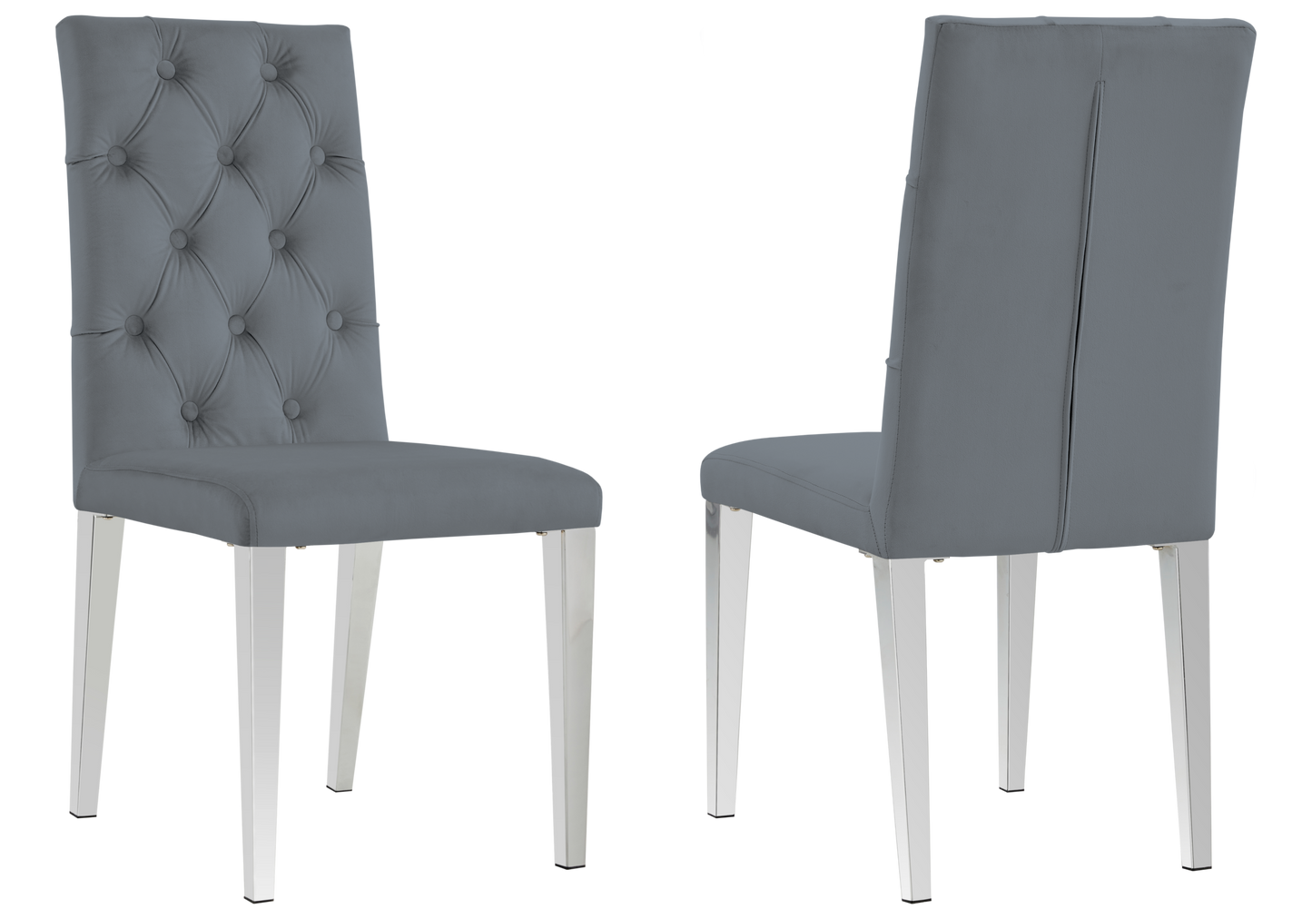 Chaise velours capitonnée anthracite pieds argent – Neva x4