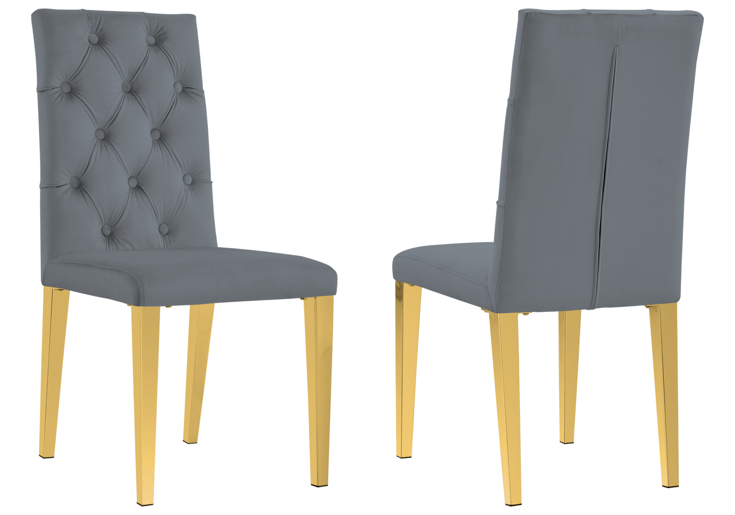 Chaise velours capitonnée anthracite pieds dorés – Neva x4