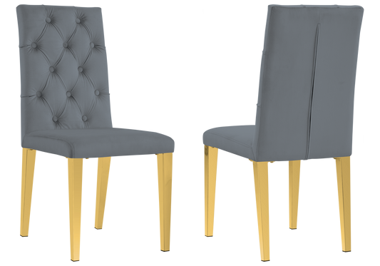 Chaise velours capitonnée anthracite pieds dorés – Neva x4