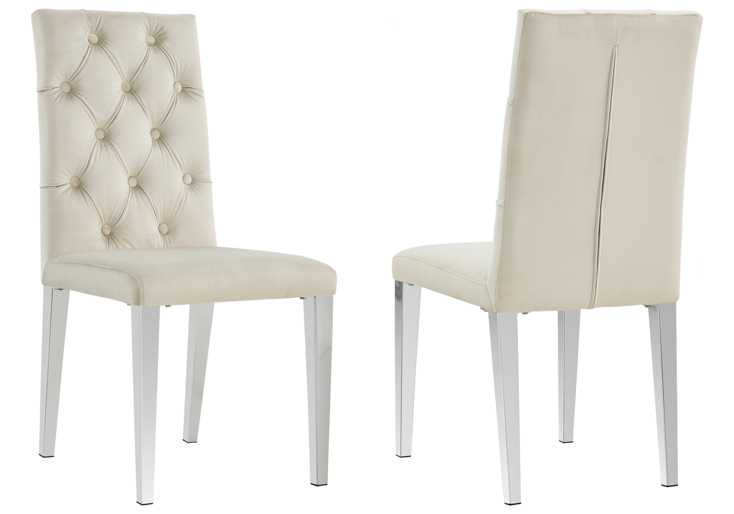 Chaise velours capitonnée beige pieds argent – Neva x4