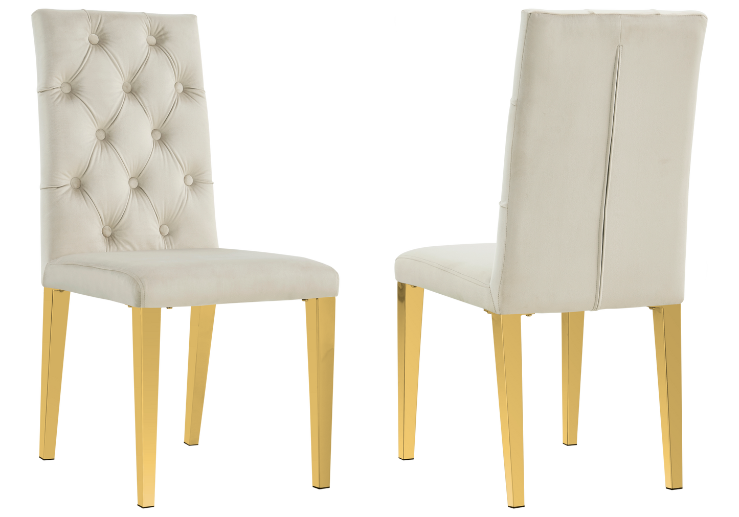 Chaise velours capitonnée beige pieds dorés – Neva x4