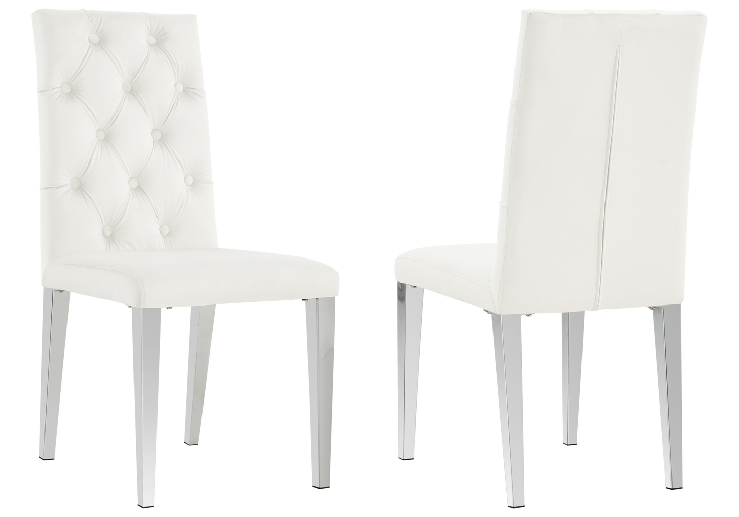 Chaise velours capitonnée écru pieds argent – Neva x4