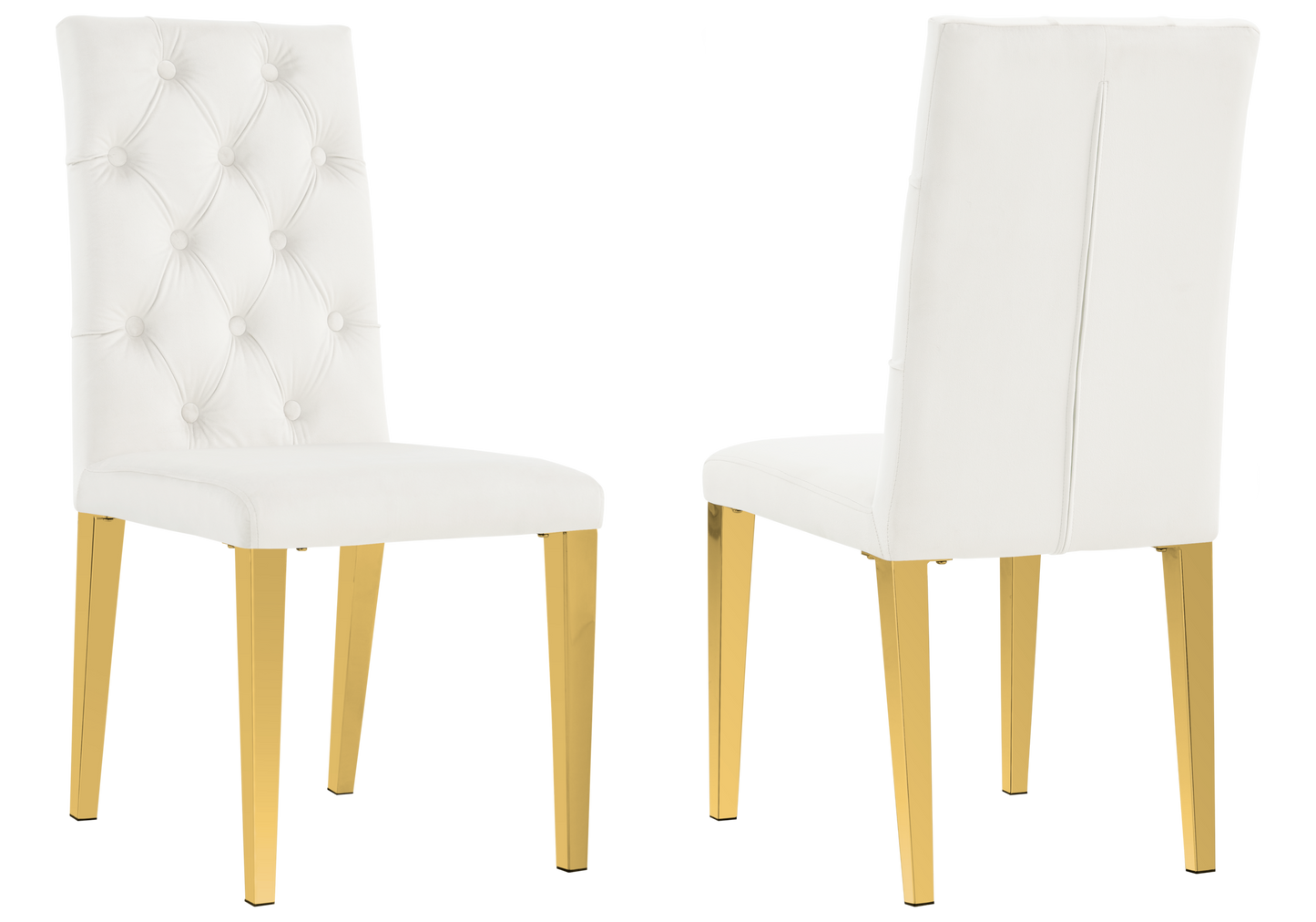 Chaise velours capitonnée écru pieds dorés – Neva x4