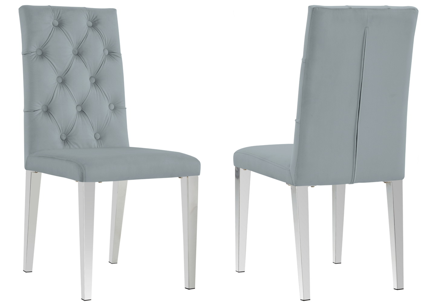 Chaise velours capitonnée gris pieds argent – Neva x4