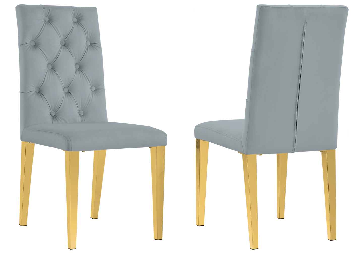 Chaise velours capitonnée gris pieds dorés – Neva x4
