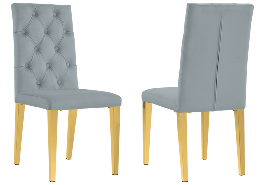 Chaise velours capitonnée gris pieds dorés – Neva x4