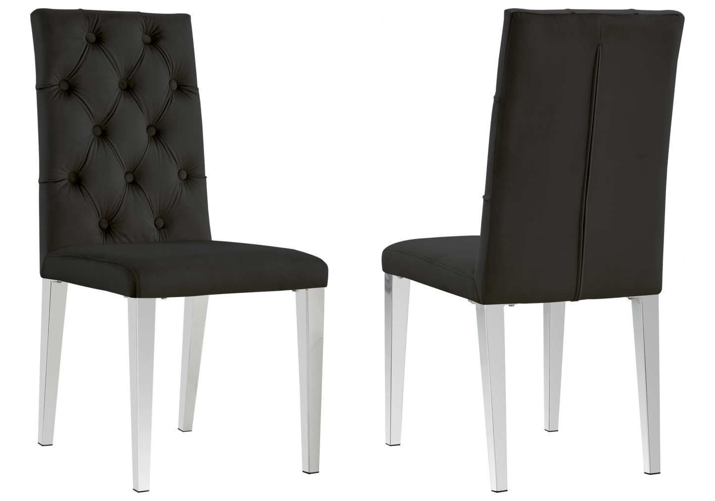 Chaise velours capitonnée noir pieds argent – Neva x4