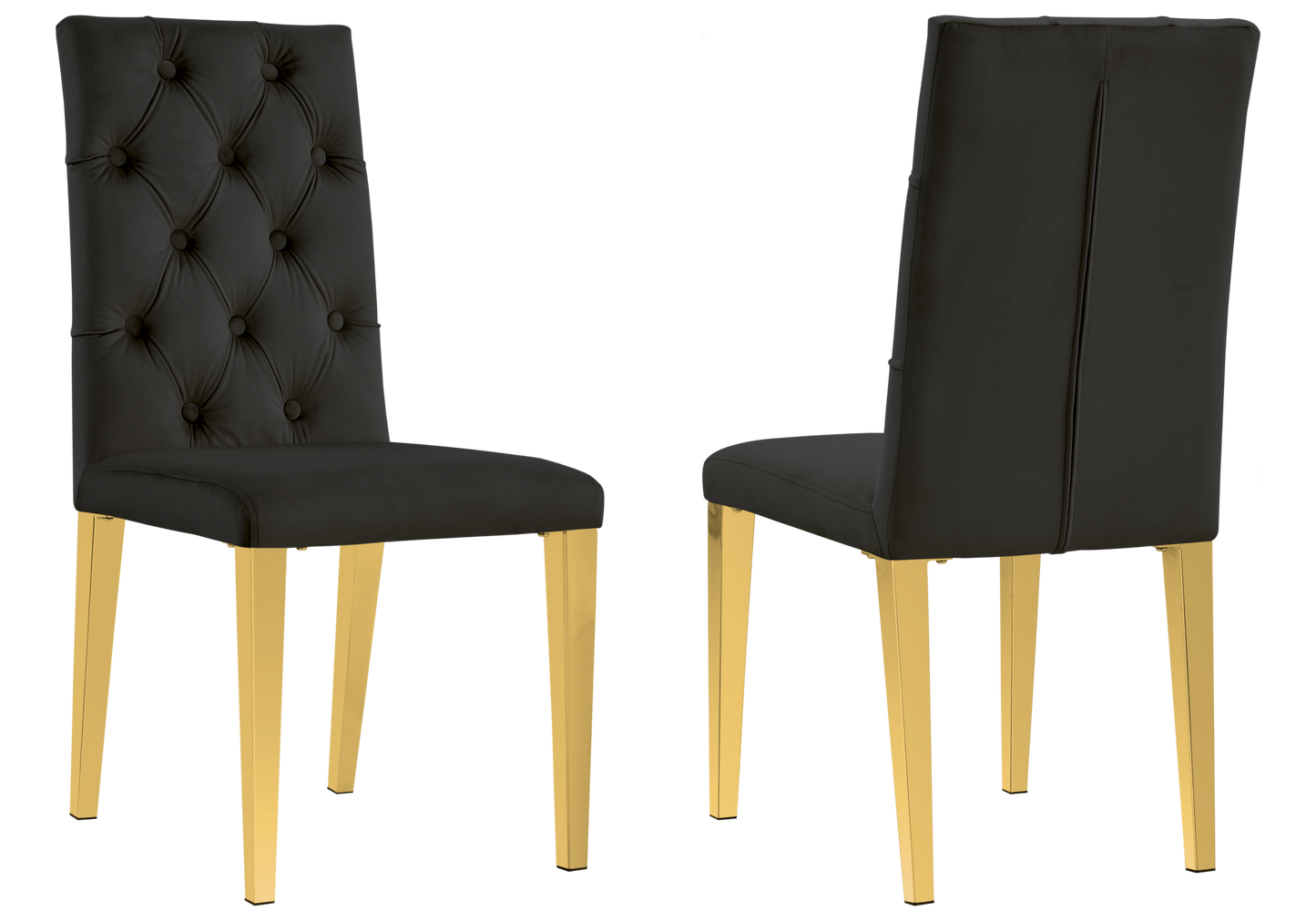 Chaise velours capitonnée noir pieds dorés – Neva x4