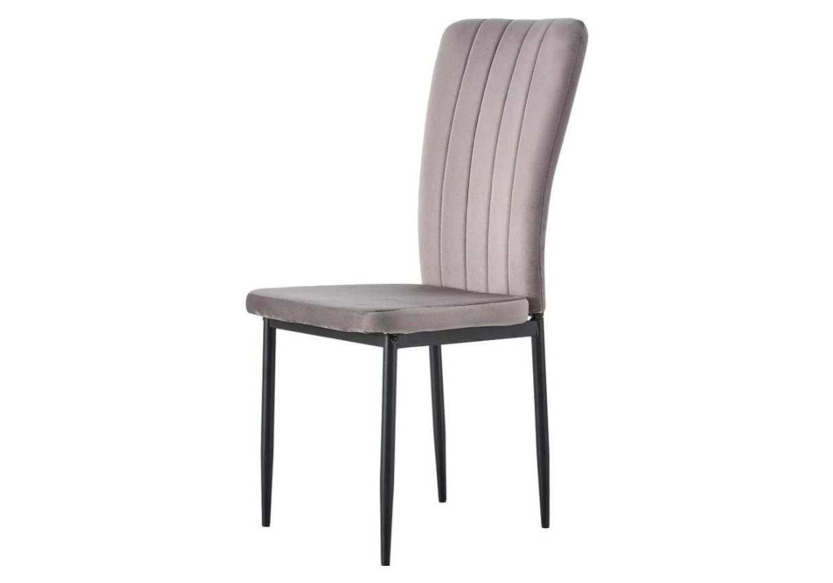Chaise velours gris dossier haut et pieds noir - Stria x4