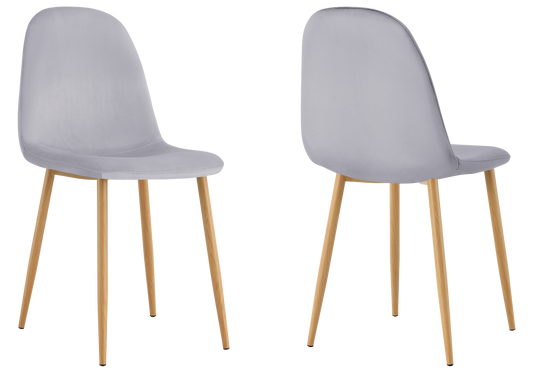 Chaise velours gris et pieds bois - Gina x6