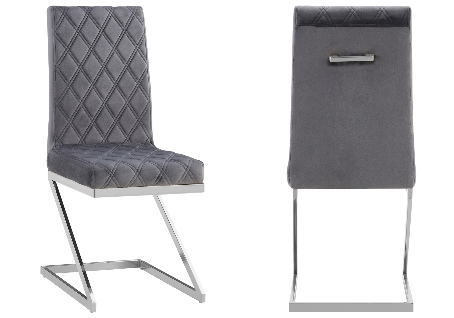 Chaise velours gris pied en Z argent – Zelia x6