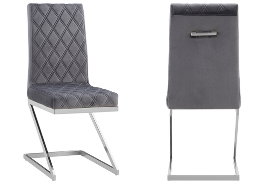Chaise velours gris pied en Z argent – Zelia x6