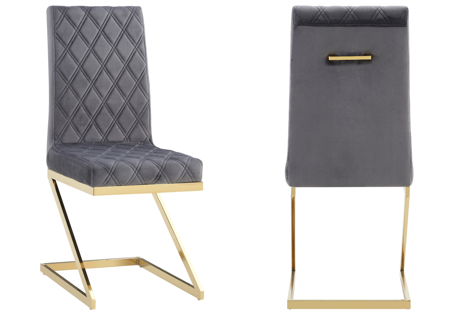 Chaise velours gris pied en Z doré – Zelia x6