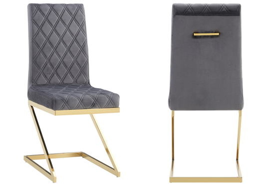 Chaise velours gris pied en Z doré – Zelia x6