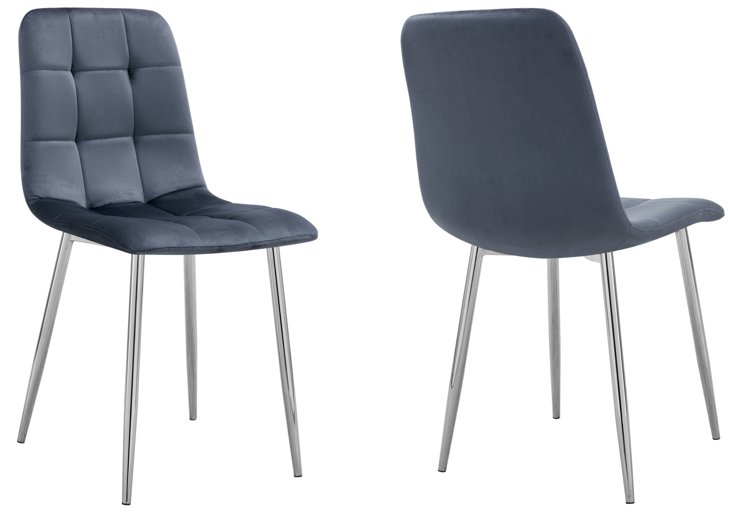 Chaise velours matelassée anthracite pieds argentés - Milan x4