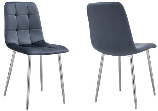 Chaise velours matelassée anthracite pieds argentés - Milan x4