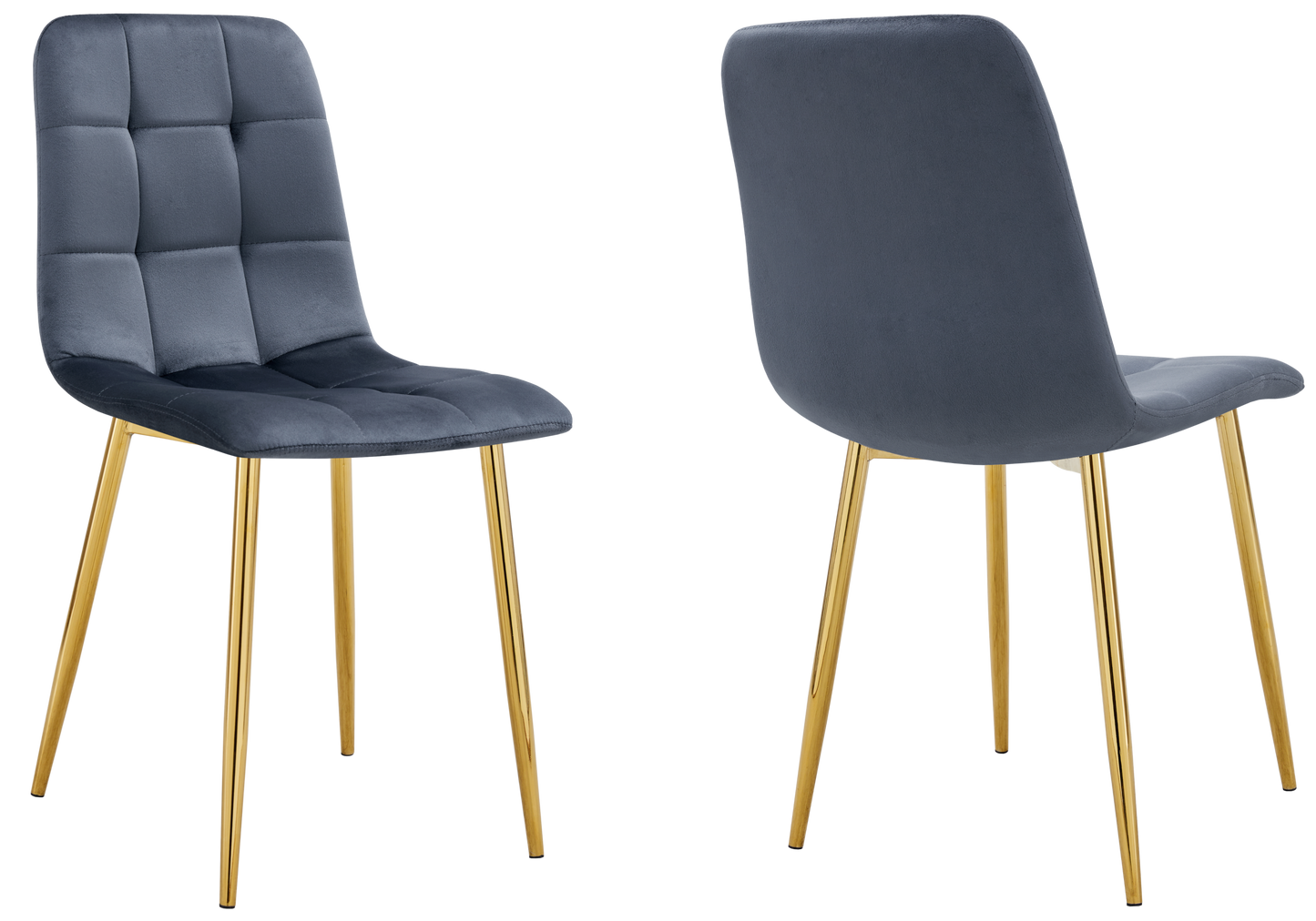 Chaise velours matelassée anthracite pieds dorés - Milan x4
