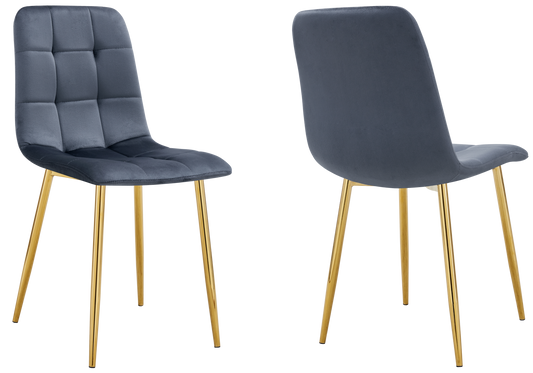 Chaise velours matelassée anthracite pieds dorés - Milan x4