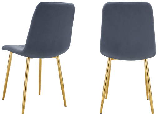 Chaise velours matelassée anthracite pieds dorés - Milan x4