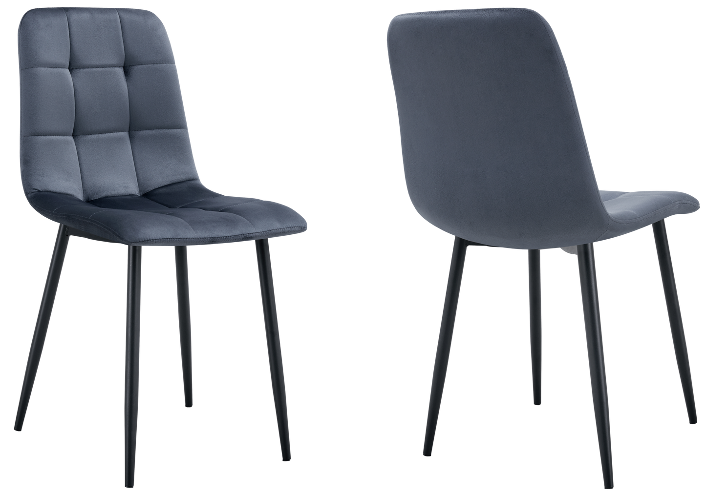 Chaise velours matelassée anthracite pieds noirs - Milan x4