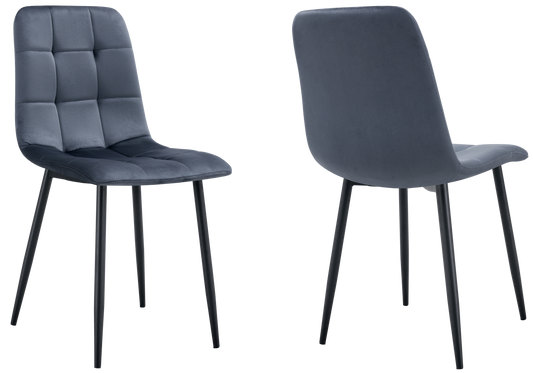 Chaise velours matelassée anthracite pieds noirs - Milan x4