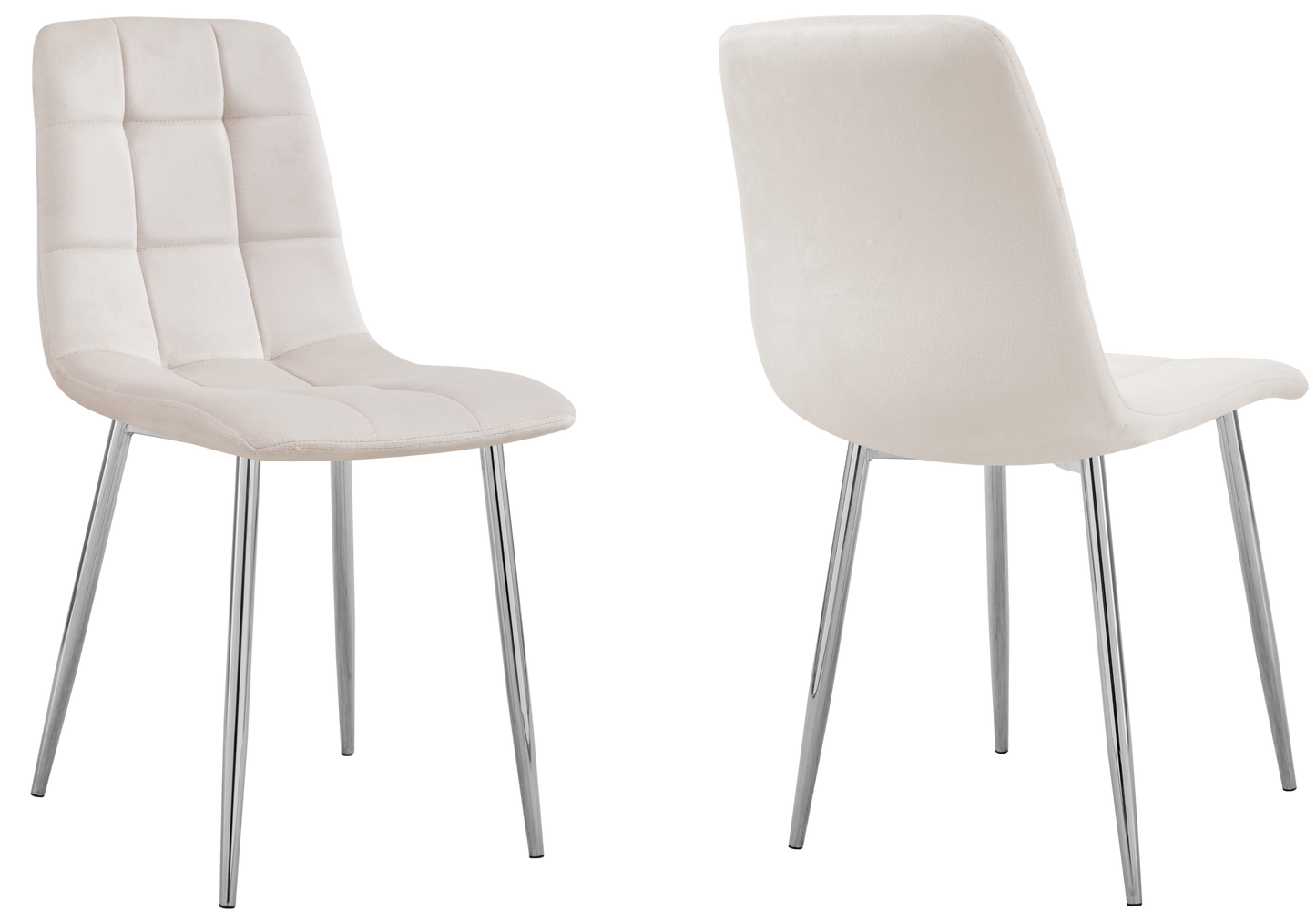 Chaise velours matelassée beige pieds argentés - Milan x4