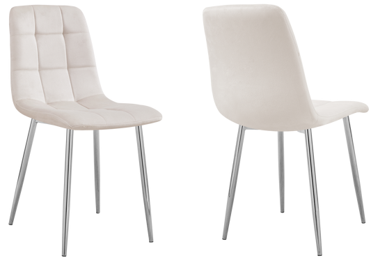 Chaise velours matelassée beige pieds argentés - Milan x4